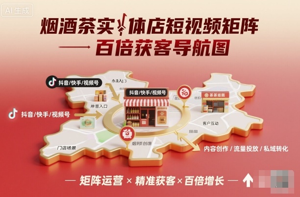 烟酒茶实体店短视频矩阵百倍获客导航图-云创网
