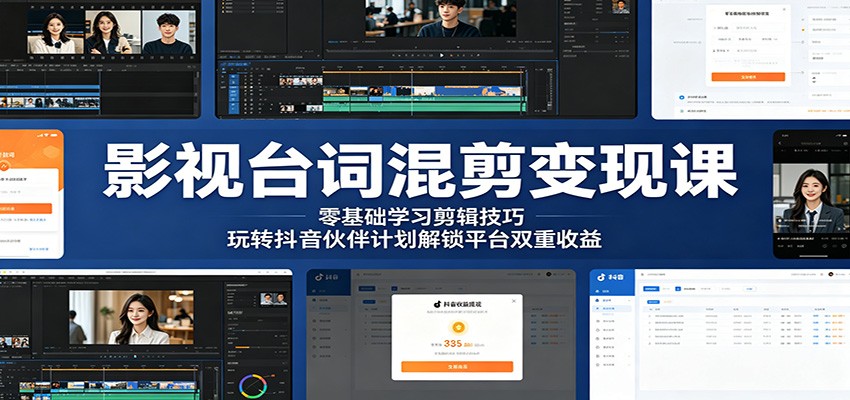 影视台词混剪变现课：零基础学习剪辑技巧，玩转抖音伙伴计划解锁平台双重收益-云创网