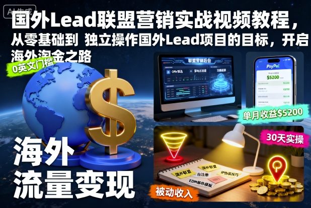 国外Lead联盟营销实战视频教程，从零基础到独立操作国外Lead项目的目标，开启海外淘金之路-云创网