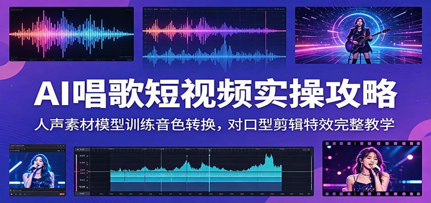 AI唱歌短视频实操攻略：人声素材模型训练音色转换，对口型剪辑特效完整教学-云创网