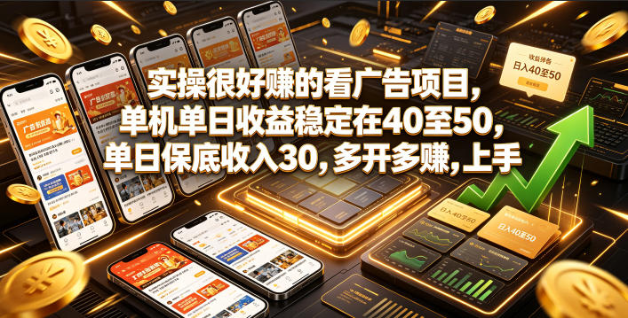 实操很好賺的看广告项目，单机单日收益稳定在40至50，单日保底收入30，多开多賺，上手就能变现【揭秘】-云创网