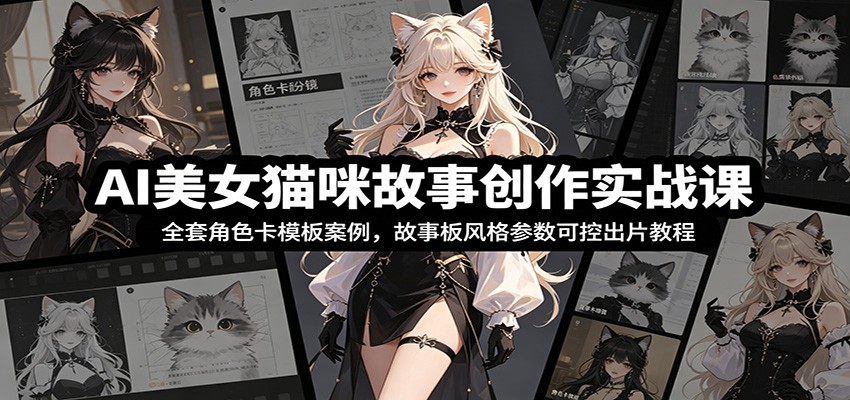 AI美女猫咪故事创作实战课：全套角色卡模板案例，故事板风格参数可控出片教程-云创网