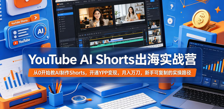 YouTube AI Shorts出海实战营，从0开始教AI制作Shorts，开通YPP变现，月入万刀，新手可复制的实操路径-云创网