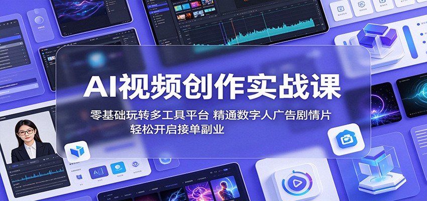 AI视频创作实战课：零基础玩转多工具平台，精通数字人广告、剧情片，轻松开启接单副业-云创网