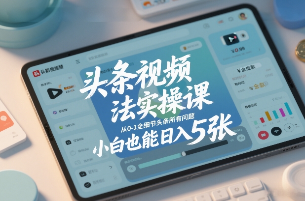 头条视频玩法实操课，从0-1全细节头条所有问题，小白也能日入5张-云创网