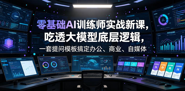 零基础AI训练师实战课，吃透大模型底层逻辑，一套提问模板搞定办公、商业、自媒体、设计、生活全场景AI落地应用-云创网