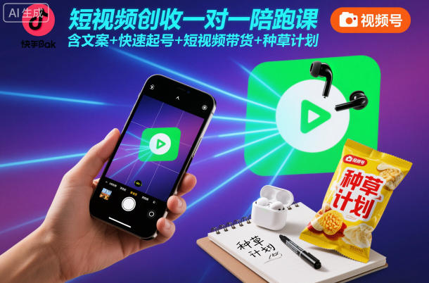 短视频创收一对一陪跑课，含文案+快速起号+短视频带货+种草计划-云创网