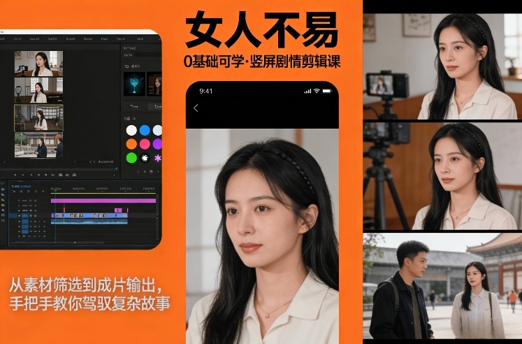 0基础可学！《女人不易》竖屏剧情剪辑课，从素材筛选到成片输出，手把手教你驾驭复杂故事-云创网