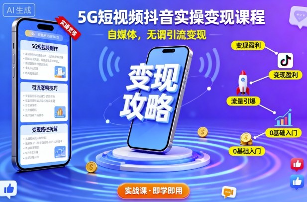 5G短视频抖音实操变现课程，自媒体，无谓引流变现-云创网