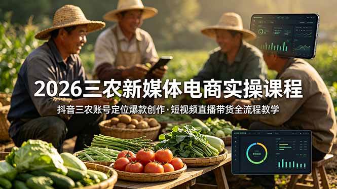 （18991期）2026三农新媒体电商实操课程：抖音三农账号定位爆款创作，短视频直播带货全流程教学-云创网