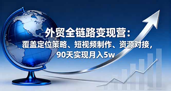 外贸全链路变现营：覆盖定位策略、短视频制作、资源对接，90天实现月入5w-云创网