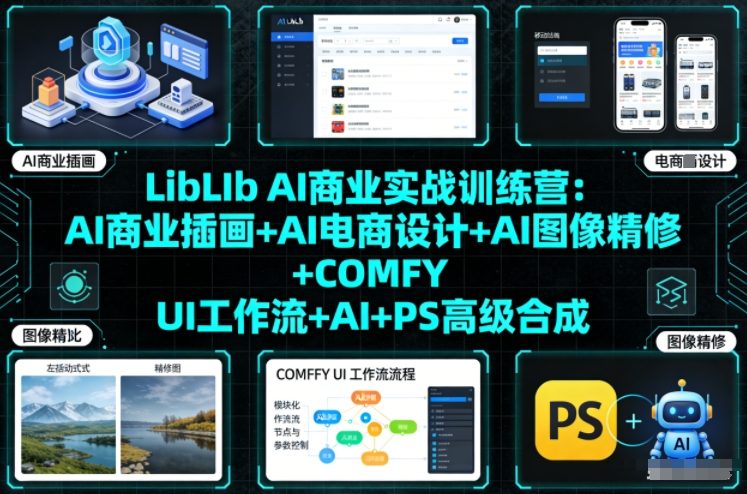 LibLIb AI商业实战训练营：AI商业插画+AI电商设计+AI图像精修+COMFY UI工作流+AI+PS高级合成-云创网
