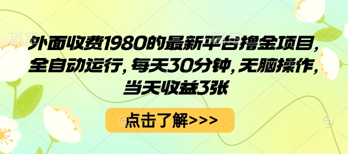 外面收费1980的最新平台撸金项目，全自动运行，每天30分钟，无脑操作，当天收益3张【揭秘】-云创网