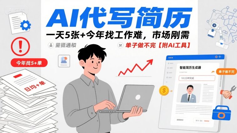 AI代写简历，一天5张+今年找工作难，市场刚需，单子做不完【附AI工具】-云创网