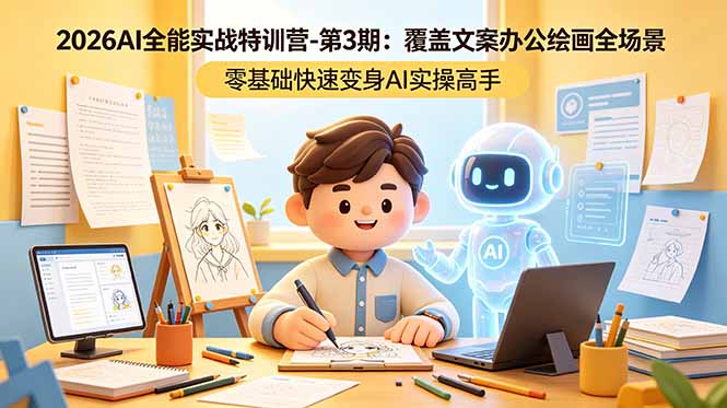 2026AI全能实战特训营-第3期：覆盖文案办公绘画全场景 零基础快速变身AI实操高手-云创网
