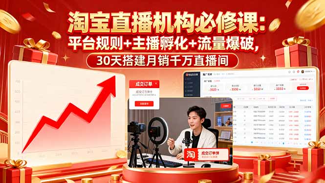 淘宝直播机构必修课：平台规则/主播孵化/流量爆破,30天搭建月销千万直播间-云创网