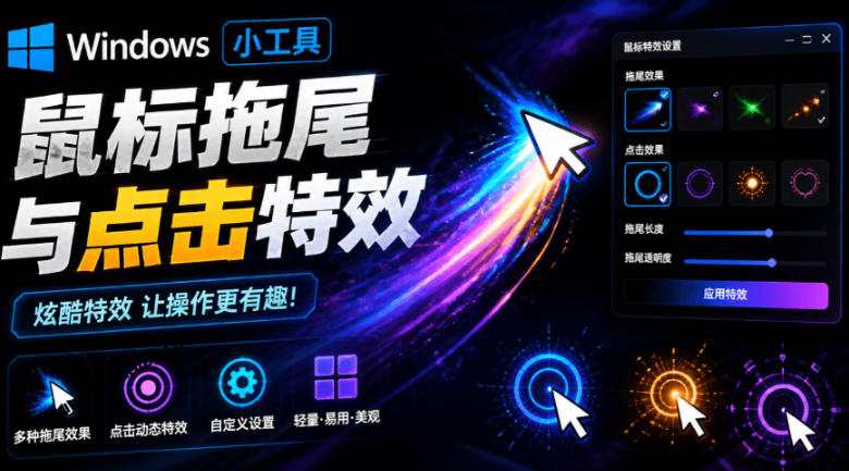 Windows特效小工具！一键给你的鼠标添加拖尾与点击动态特效，吾爱出品，免费使用Mouse Trail-云创网