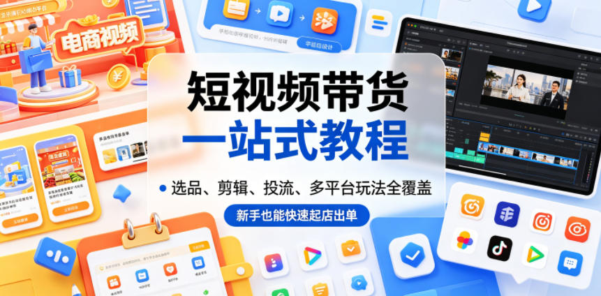 短视频带货一站式教程，选品、剪辑、投流、多平台玩法全覆盖，新手也能快速起店出单-云创网