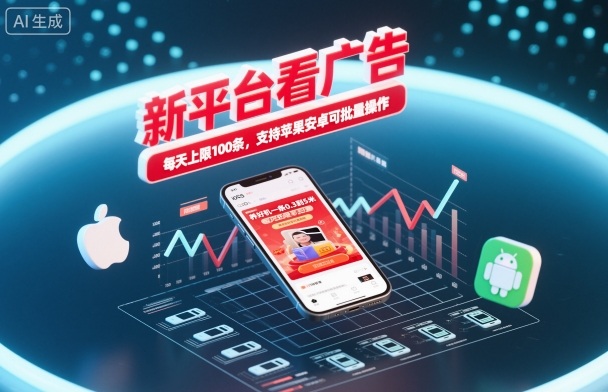新平台看广告，养好机一条0.3到5米，每天上限100条，支持苹果安卓可批量操作-云创网