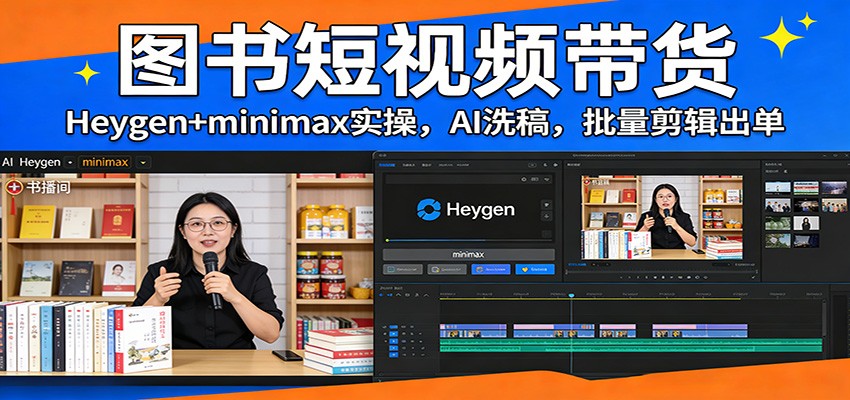 图书短视频带货：Heygen+minimax实操，AI洗稿 ，批量剪辑出单-云创网