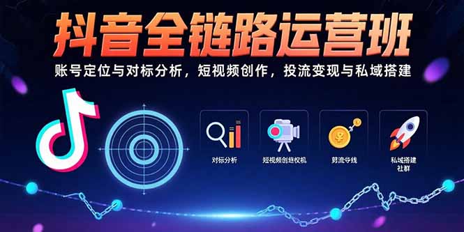 抖音全链路运营班：账号定位与对标分析，短视频创作，投流变现与私域搭建-云创网