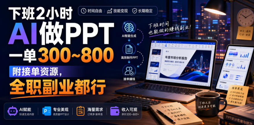 下班2小时AI做PPT，一单300~800，附接单资源，全职副业都行【揭秘】-云创网