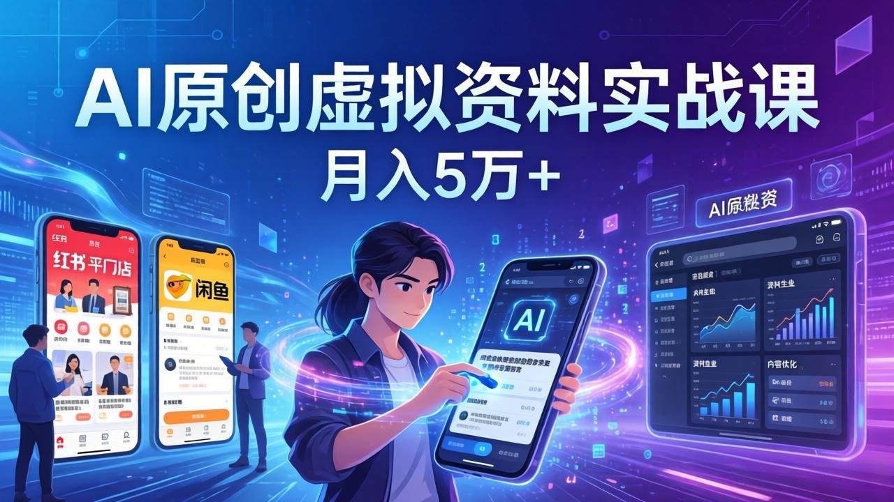 AI原创虚拟资料实战课：2026新机会，小红书闲鱼开店，普通人用AI轻松变现，月入5万+-云创网
