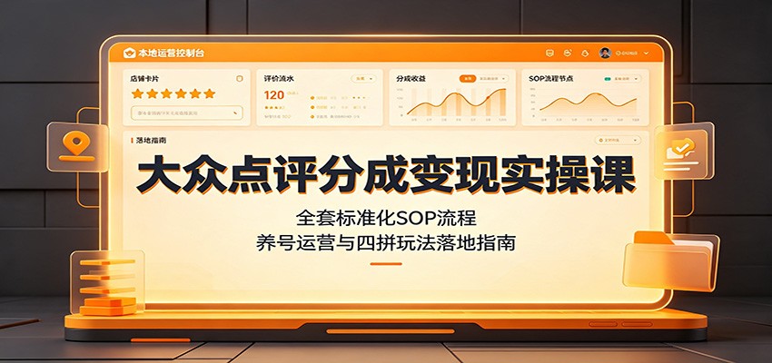 大众点评分成变现实操课：全套标准化SOP流程，养号运营与四拼玩法落地指南-云创网