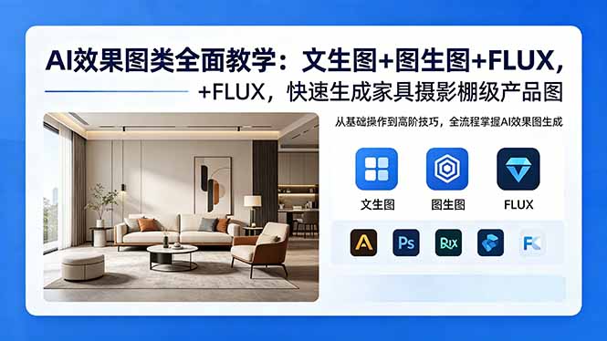 AI效果图类全面教学：文生图+图生图+FLUX，快速生成家具摄影棚级产品图-云创网