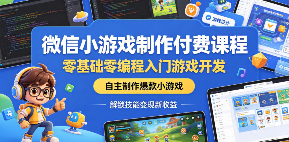 微信小游戏制作付费课程，零基础零编程入门游戏开发，自主制作爆款小游戏，解锁技能变现新收益-云创网
