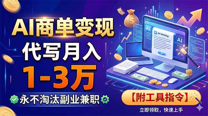 （19102期）AI商单变现，靠代写月入1-3万，永不淘汰副业兼职【附工具指令】-云创网