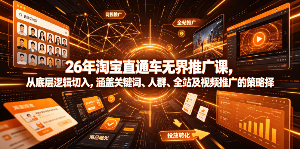 26年淘宝直通车无界推广课，从底层逻辑切入，涵盖关键词、人群、全站及视频推广的策略选择-云创网