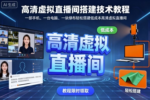 高清虚拟直播间搭建技术教程，一部手机、一台电脑、一块绿布轻松搭建低成本高清虚拟直播间-云创网