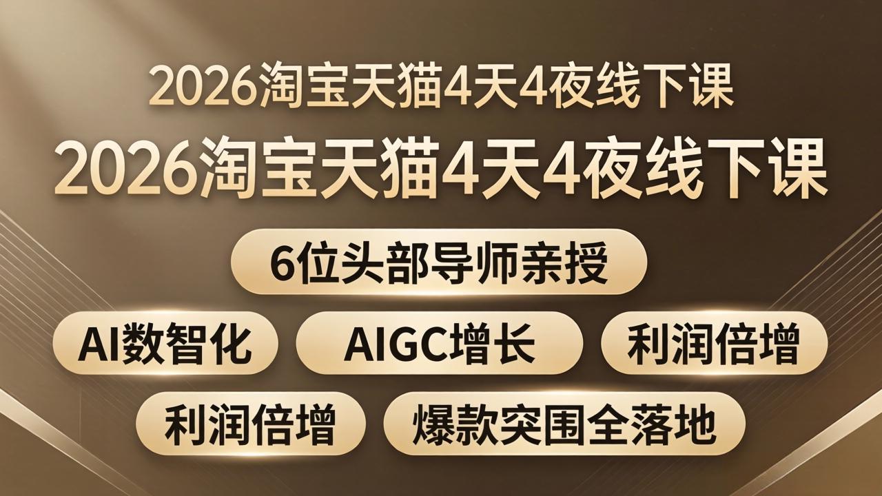 2026淘宝天猫4天4夜线下课：6位头部导师亲授，AI数智化+AIGC增长+利润倍增+爆款突围全落地-云创网