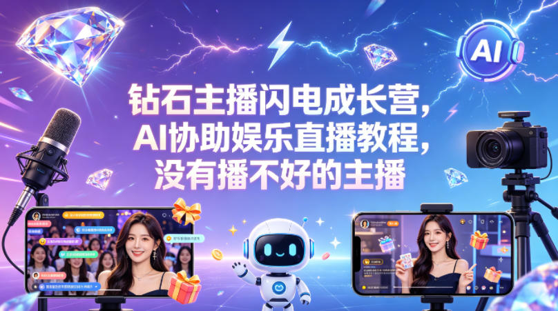 钻石主播闪电成长营，Al协助娱乐直播教程，没有播不好的主播-云创网
