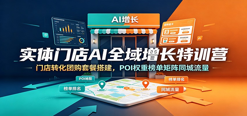 实体门店AI全域增长特训营：门店转化团购套餐搭建，POI权重榜单矩阵同城流量-云创网