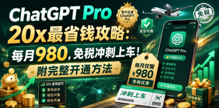 ChatGPT Pro 20x最省钱攻略：每月980，免税冲刺上车！附完整开通方法【文档】-云创网