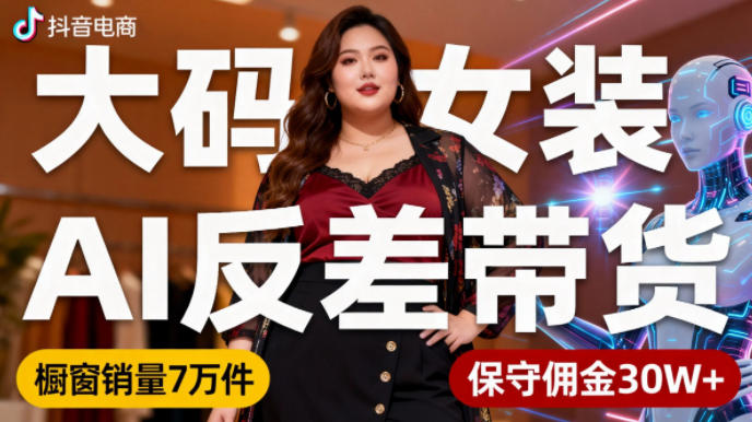抖音小众赛道，大码女装AI反差带货，不用直播，每天6条作品，橱窗卖7万件，保守佣金30W+-云创网