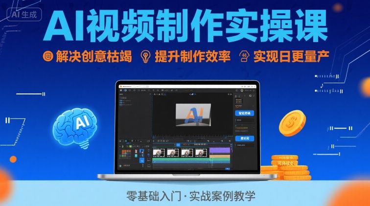 Ai视频制作实操课，解决创意枯竭、效率低下痛点，实现日更量产可持续变现-云创网