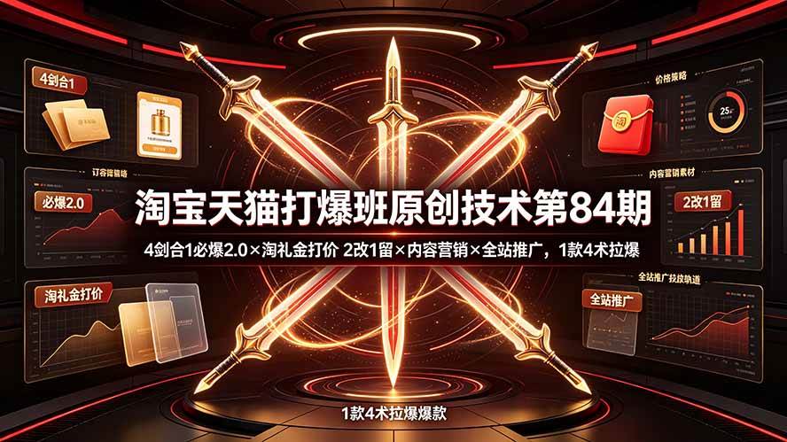 （19428期） 淘宝天猫打爆班原创技术第84期：4剑合1必爆2.0×淘礼金打价×2改1留×内容营销×全站推广，1款4术拉爆-云创网