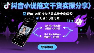 抖音小说推文干货实操分享，混剪+AI图片卡特效爆量全流程，0粉丝0门槛可做-云创网