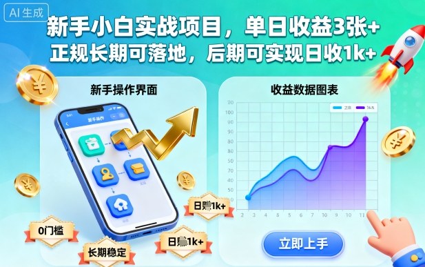 新手小白实战项目，单日收益3张+，正规长期可落地，后期可实现日收1k+【揭秘】-云创网