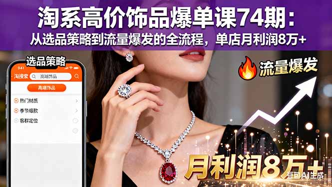 淘系高价饰品爆单课74期：从选品策略到流量爆发的全流程，单店月利润8万+-云创网