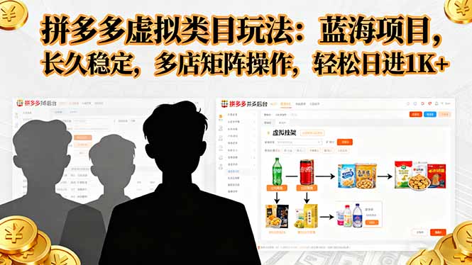 拼多多虚拟类目玩法，蓝海项目，长久稳定，多店矩阵操作，轻松日进1K+-云创网