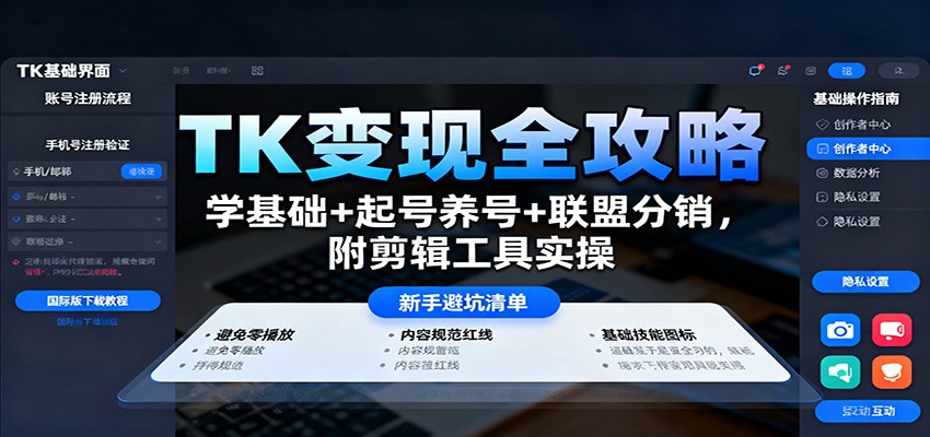 TK变现全攻略：学基础+起号养号+联盟分销，附剪辑工具实操-云创网