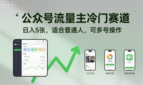 公众号流量主冷门赛道，日入5张，适合普通人，可多号操作-云创网