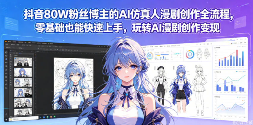抖音80W粉丝博主的AI仿真人漫剧创作全流程，零基础也能快速上手，玩转AI漫剧创作变现-云创网