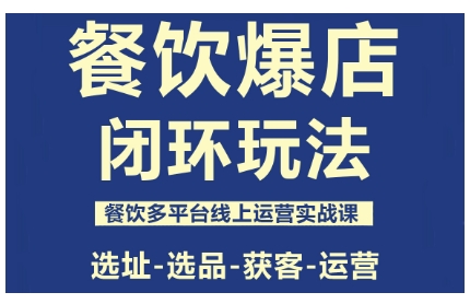 餐饮爆店闭环玩法，餐饮多平台线上运营实战课，选址-选品-获客-运营-云创网