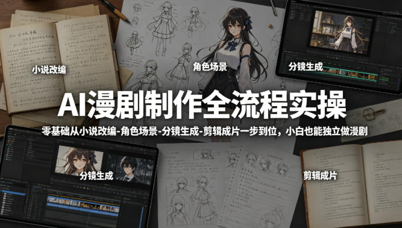 AI漫剧制作全流程实操，零基础从小说改编-角色场景-分镜生成-剪辑成片一步到位，小白也能独立做漫剧-云创网