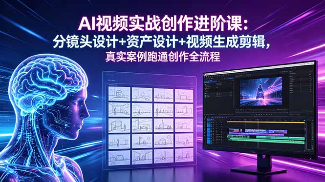 AI视频实战创作进阶课：分镜头设计+资产设计+视频生成剪辑，真实案例跑通创作全流程-云创网